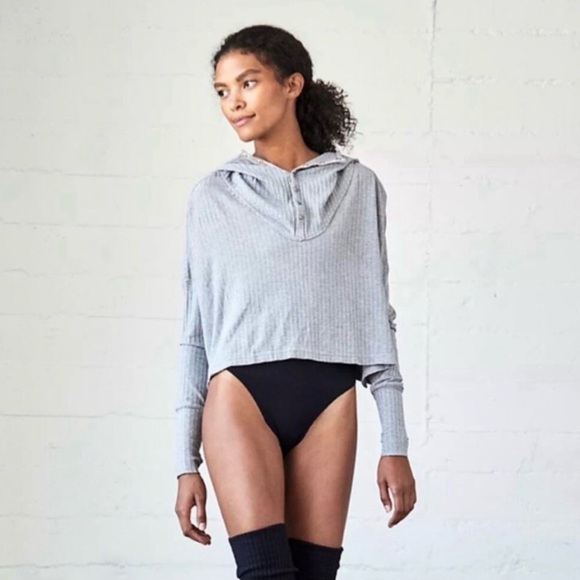 free people movement Tops - FP Movement by Free People White Ribbed Cropped Hooded Henley